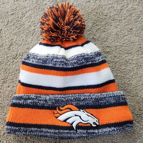 Denver Broncos NFL New Era Unisex Beanie Knit Cuffed Hat Pom Pom Striped - Picture 3 of 9